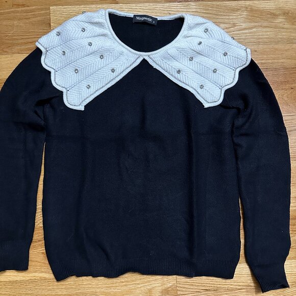 Rhinestone Wide Collar Sweater - Picture 1 of 6